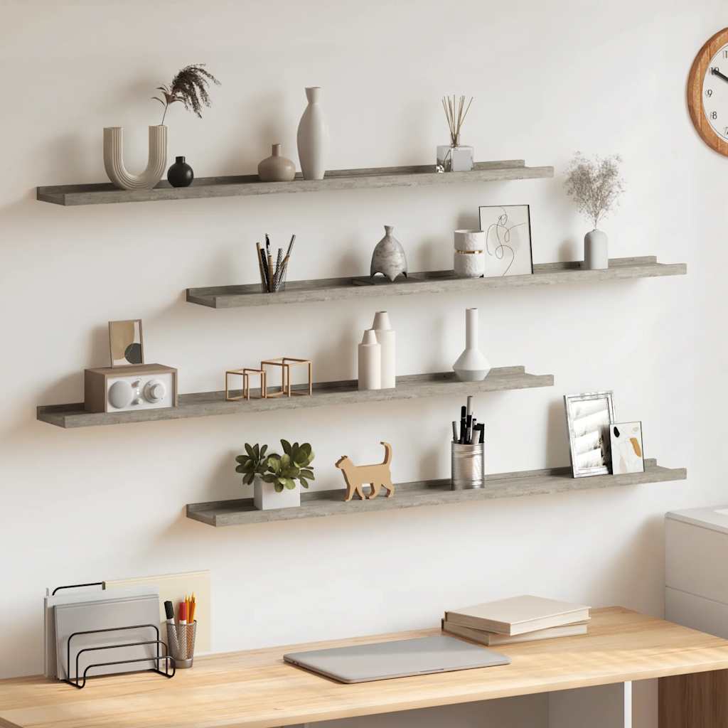 Wall Shelf Set of 4 Concrete Grey MDF 39.4x3.5x1.2 in