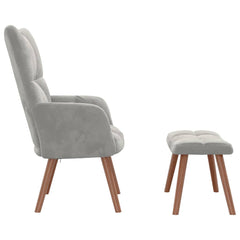Relaxing Chair with a Stool Light Gray Velvet