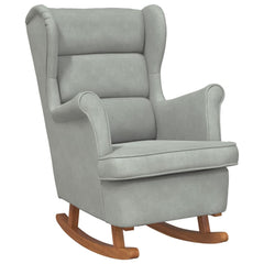 Rocking Chair Light Gray Velvet, Solid Rubber Wood, Foam Standard