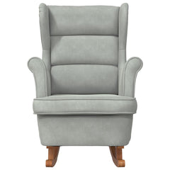 Rocking Chair Light Gray Velvet, Solid Rubber Wood, Foam Standard