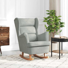Rocking Chair Light Gray Velvet, Solid Rubber Wood, Foam Standard