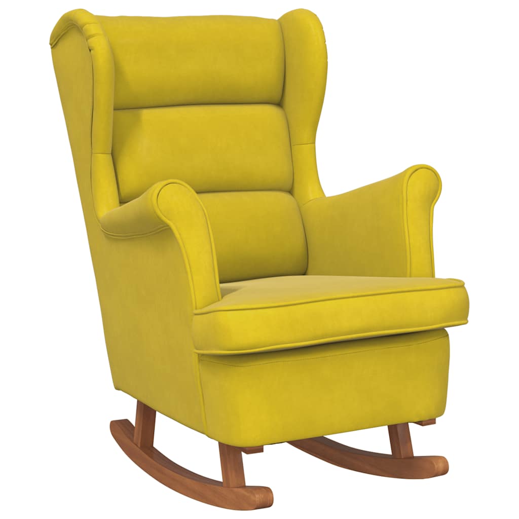 Rocking Chair Yellow Velvet (100% polyester), solid rubber wood – Bostome