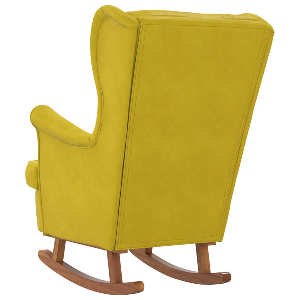 Rocking Chair Yellow Velvet (100% polyester), solid rubber wood – Bostome