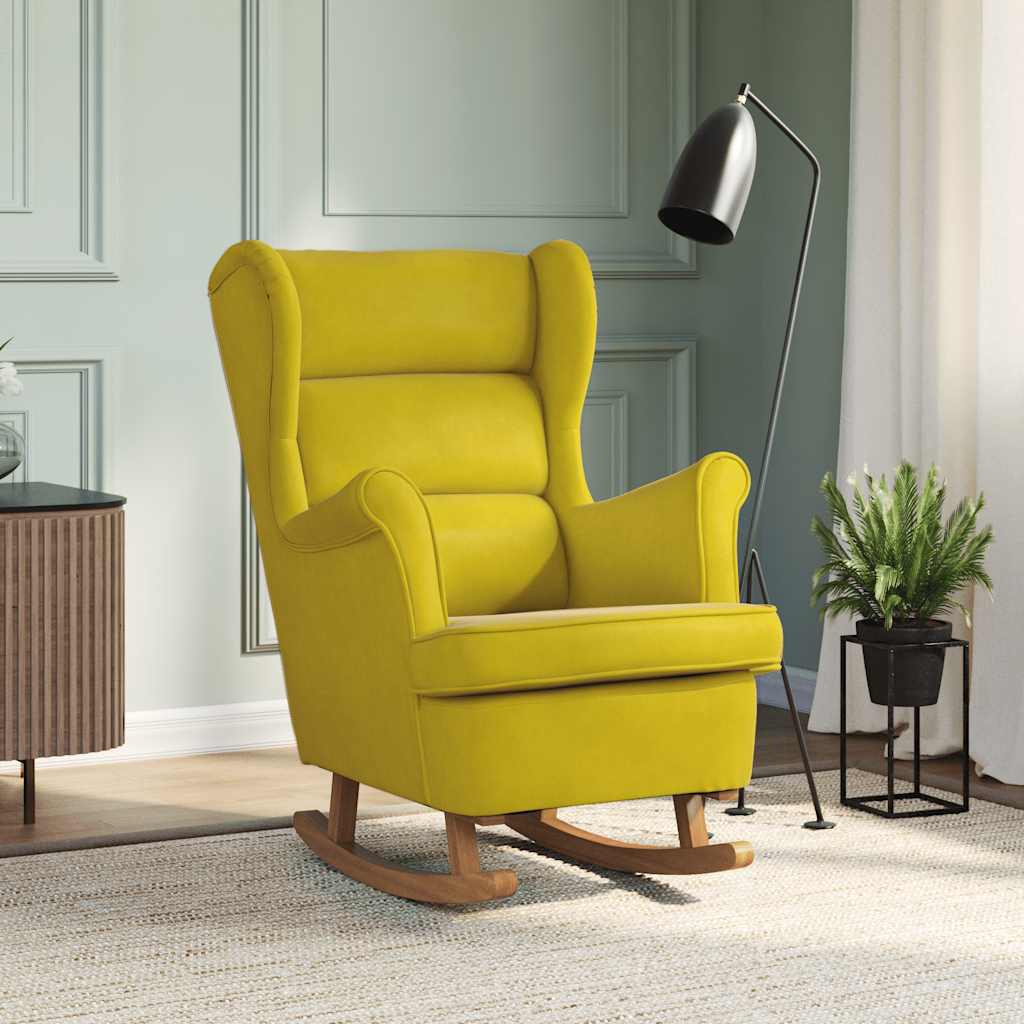 Rocking Chair Yellow Velvet (100% polyester), solid rubber wood – Bostome