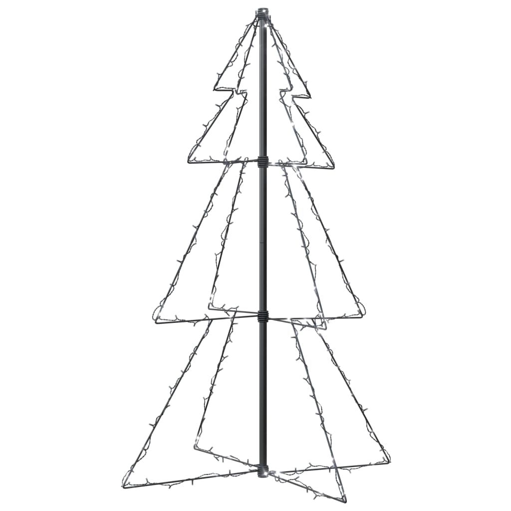 A 3x4 ft metal cone-shaped Christmas tree with 160 cold white LEDs.