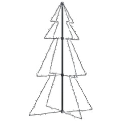 A 3x4 ft metal cone-shaped Christmas tree with 160 cold white LEDs.