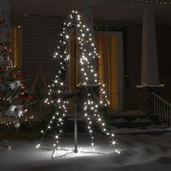 3x4 ft Bostome Christmas Cone Tree with 160 cold white LEDs on a metal frame, lit up outdoors at night.