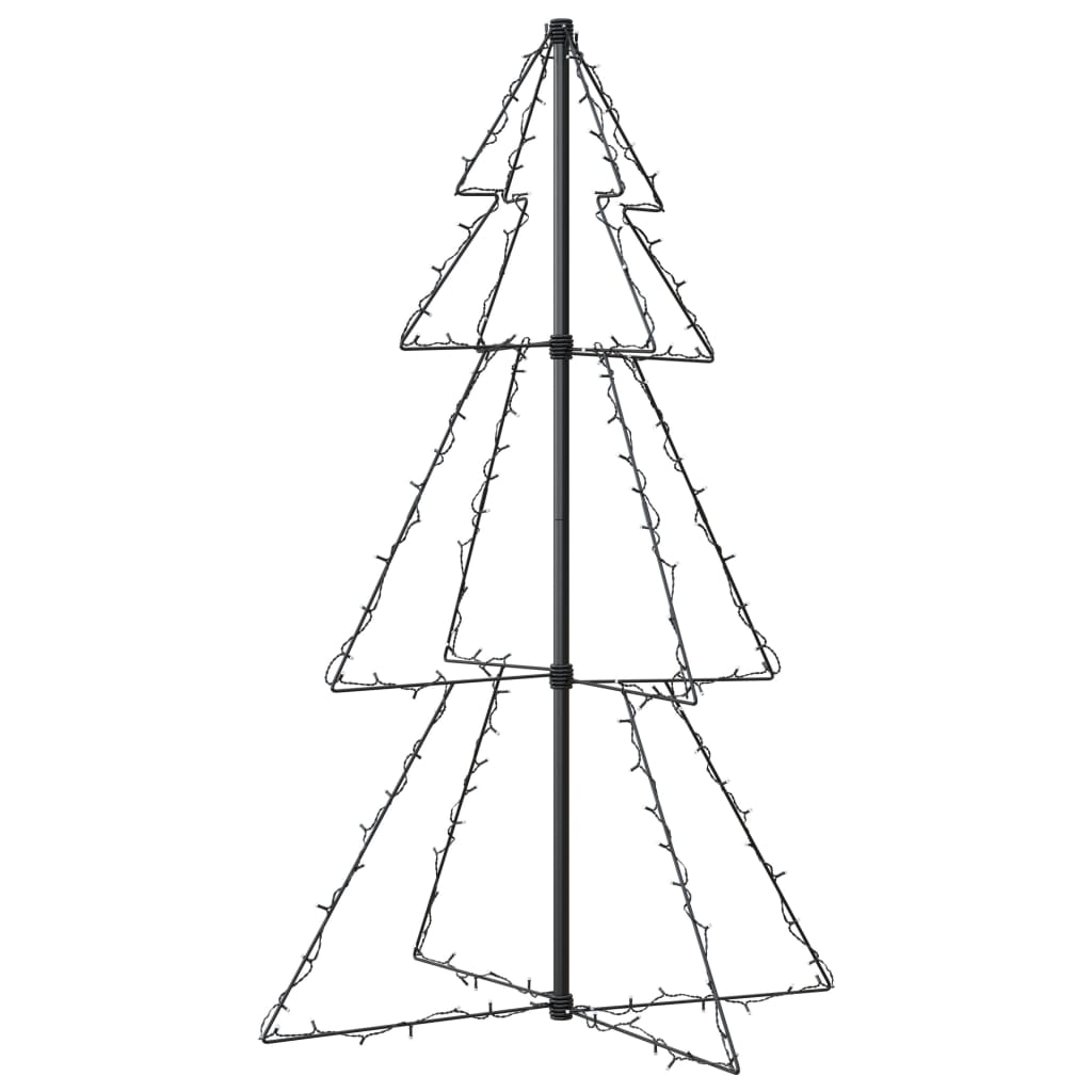 A 3x4 ft metal cone-shaped Christmas tree with 160 cold white LEDs on a black frame.