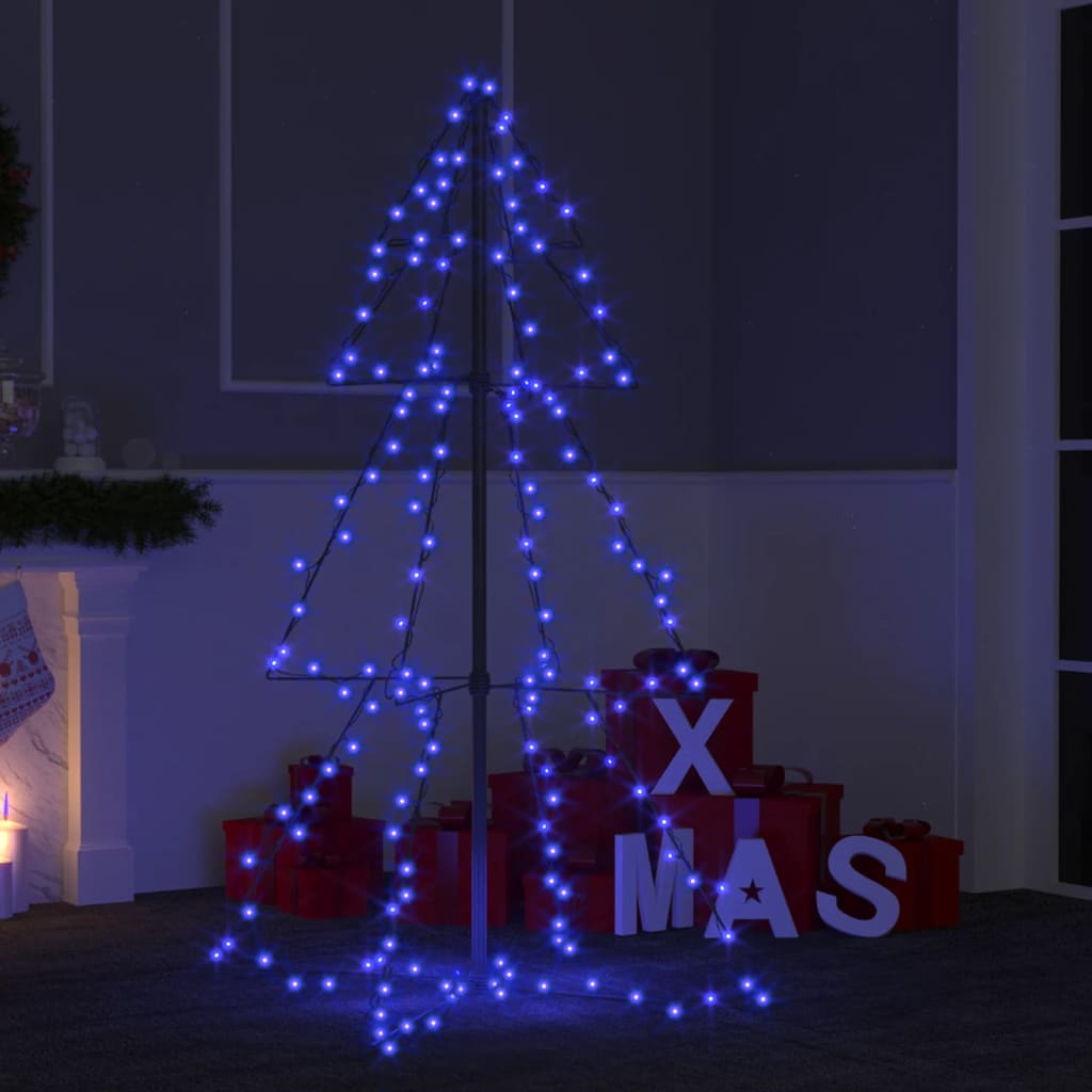 3x4 ft blue LED Christmas cone tree with 160 lights, freestanding for indoor or outdoor use.