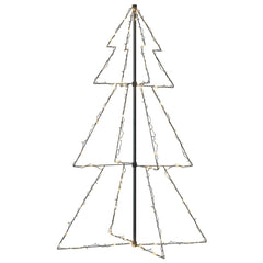 A 3x5 ft Christmas cone tree adorned with 200 warm white LED lights.