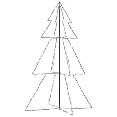 A white LED Christmas cone tree with a dark central pole and three tiered sections.