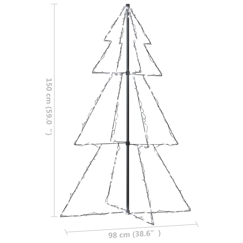 Bostome Christmas Cone Tree with 200 cold white LEDs, standing 3x5 feet tall.