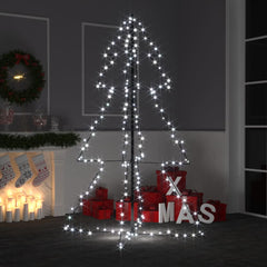 A 3x5 ft LED Christmas cone tree with 200 cold white lights stands in a festive room.