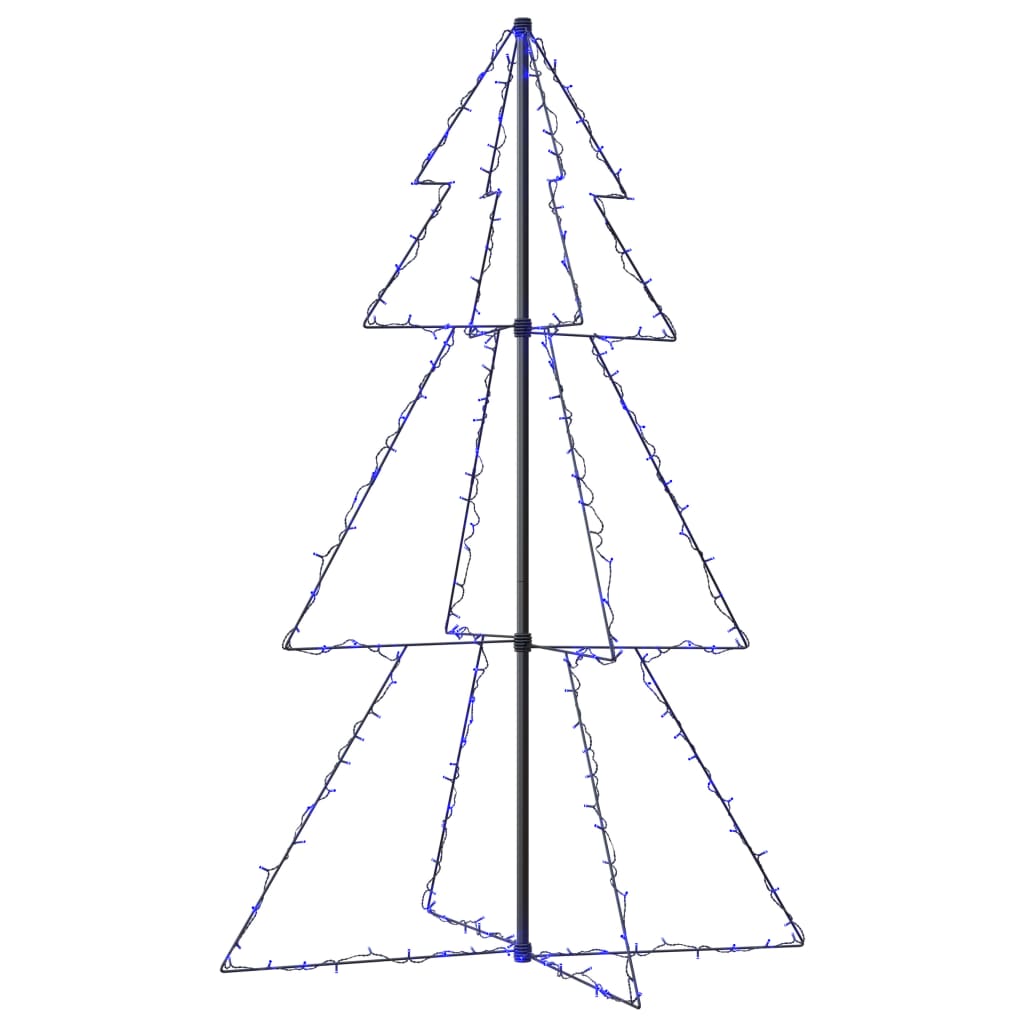 A 3x5 ft Christmas cone tree with 200 blue LED lights for indoor or outdoor use.