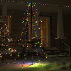 5-foot Christmas cone tree with 200 multicolor LED lights for indoor or outdoor use.