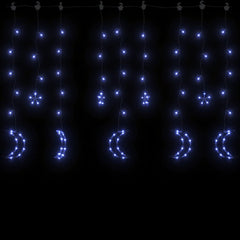 Blue LED fairy lights curtain with star and moon shapes, 138 LEDs, remote control.