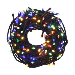 Multicolor LED string lights with 400 LEDs on a 131ft black cord, coiled for display.