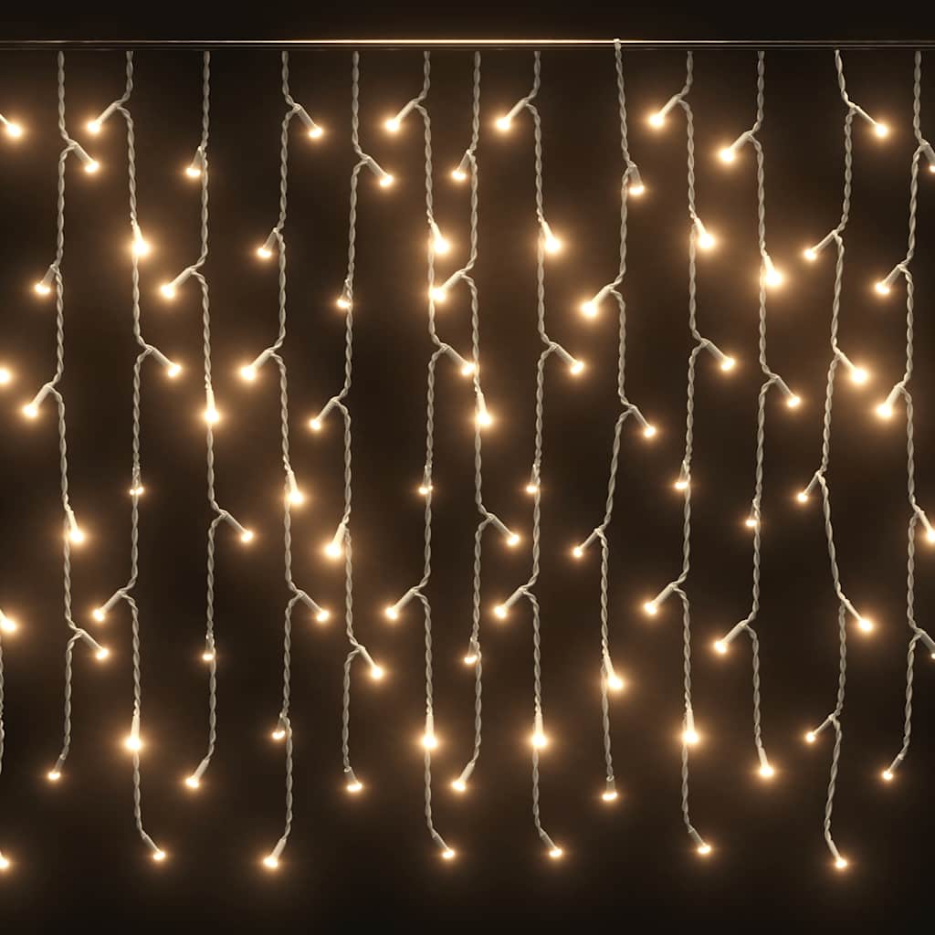 LED curtain icicle lights with 400 warm white LEDs in 8 modes.