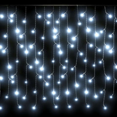LED curtain icicle lights with 400 cold white LEDs in 8 modes.