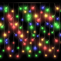 Bostome 400 LED colorful curtain icicle lights with 8 modes and 393.7-inch length.