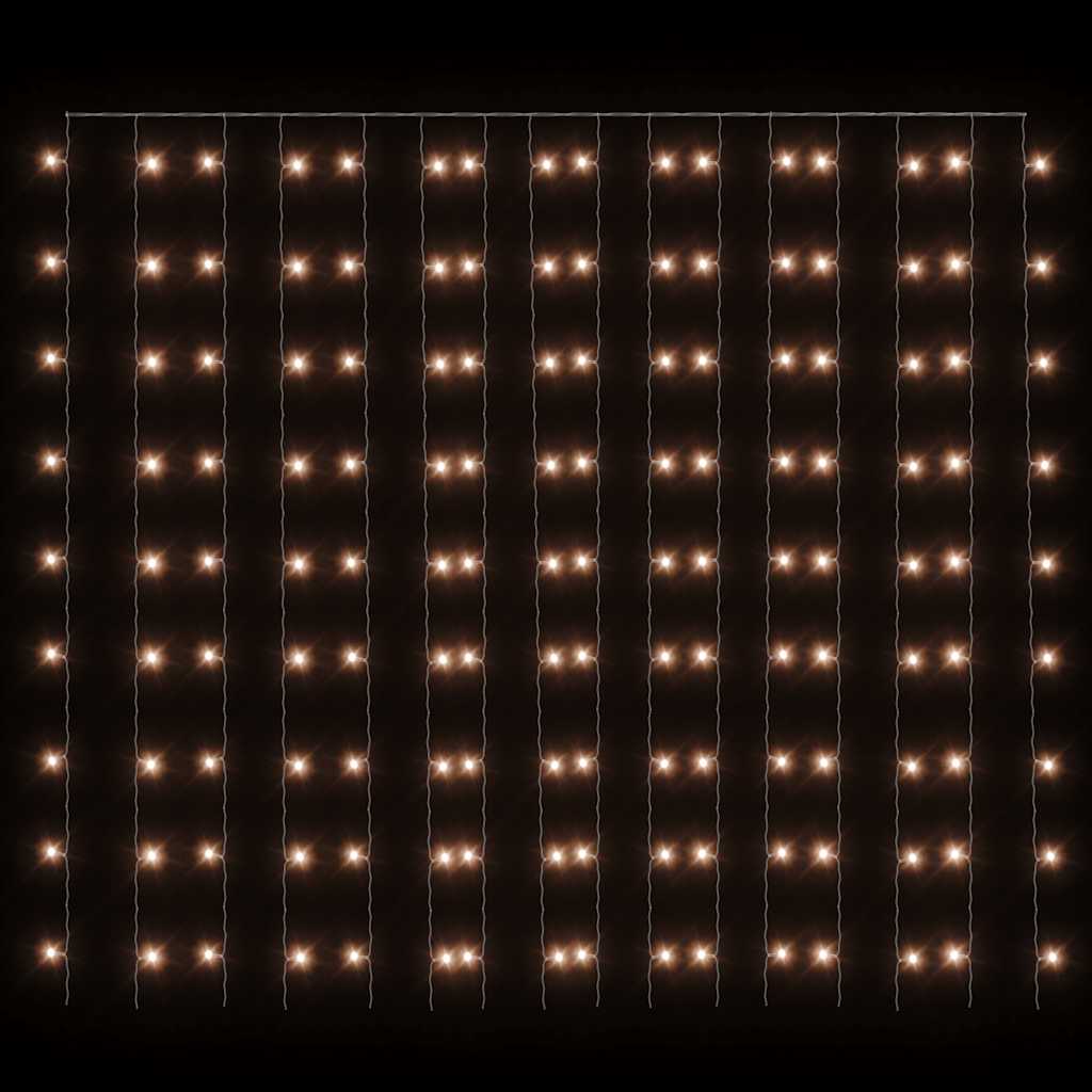 A 9.8 by 9.8 foot LED curtain fairy light with 300 warm white LEDs in 8 modes.