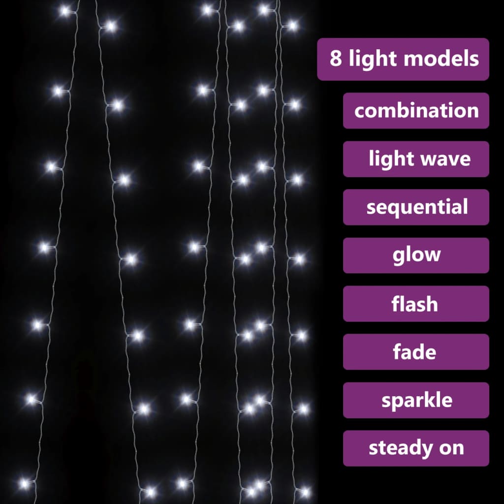 Bostome LED Curtain Fairy Lights 9.8'x9.8' with 300 cold white LEDs and 8 light modes.