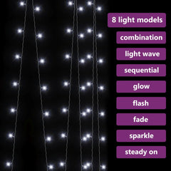 Bostome LED Curtain Fairy Lights 9.8'x9.8' with 300 cold white LEDs and 8 light modes.