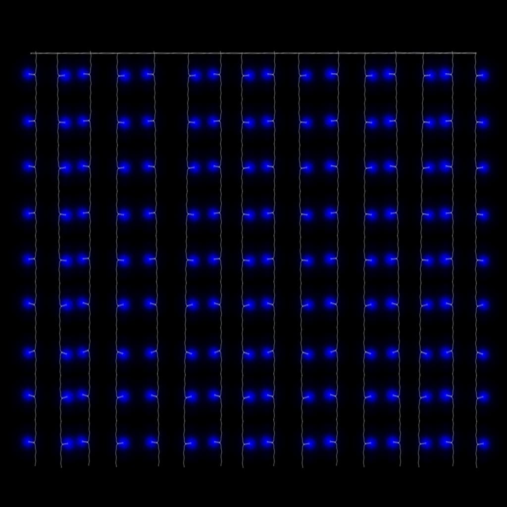 Blue LED curtain fairy lights, 9.8x9.8 feet with 300 LEDs in 8 modes.