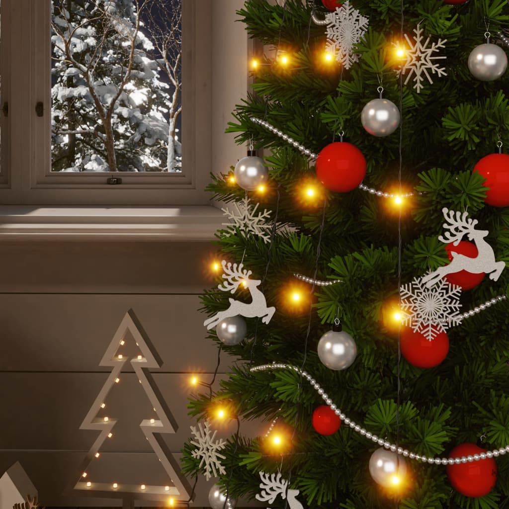 Two strands of warm white solar fairy lights with 400 LEDs draped on a Christmas tree.