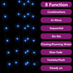 Two 72-foot strands of solar fairy lights with 400 blue LEDs and 8 lighting modes listed.