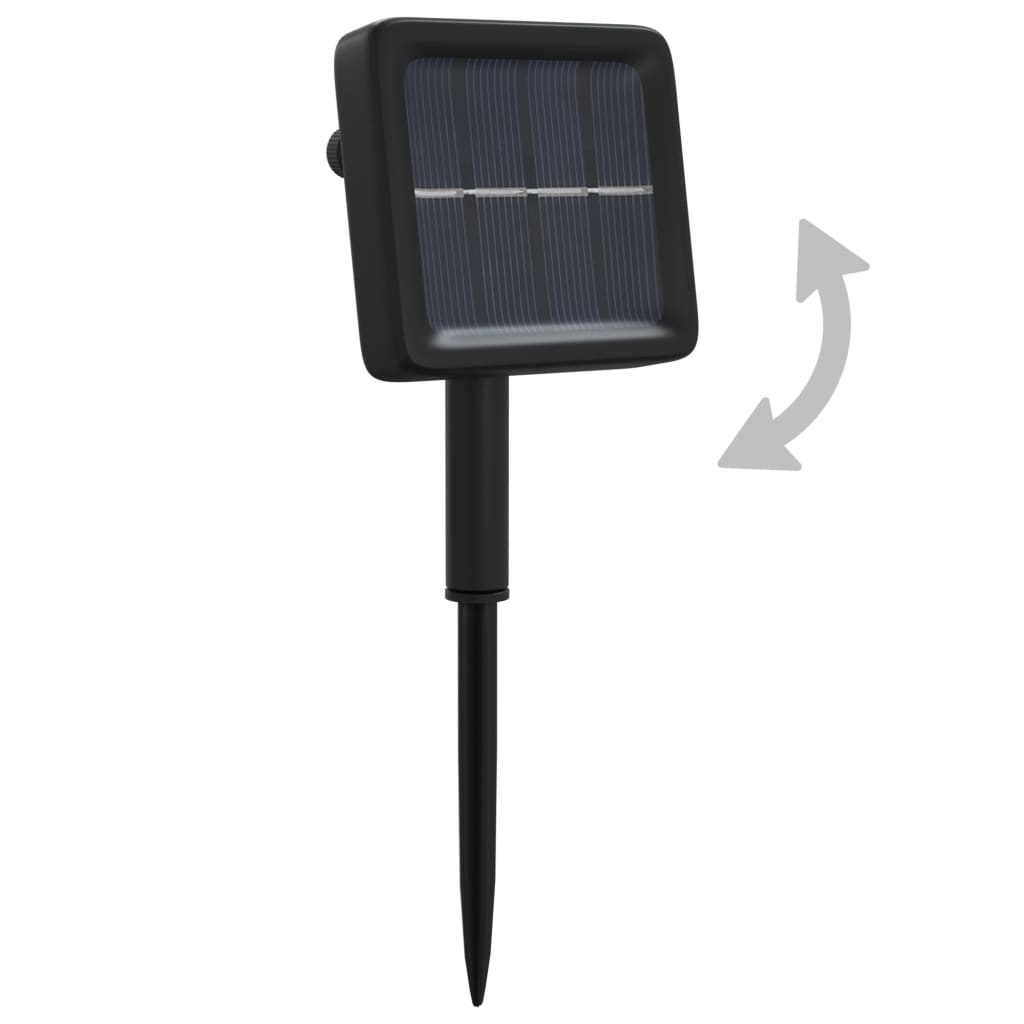 Black solar-powered garden stake with adjustable square panel on a pointed base.