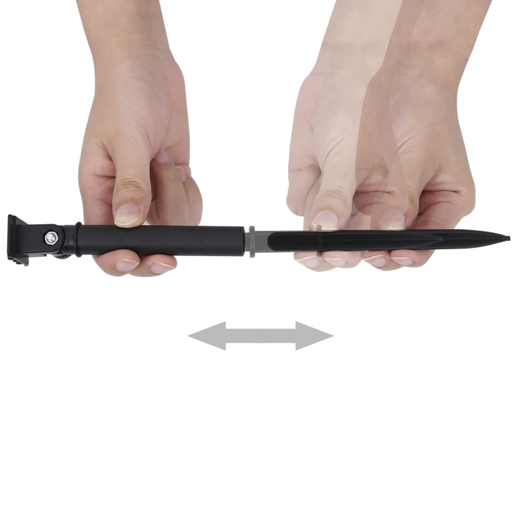 A hand extends a black telescoping stick with a pointed tip.