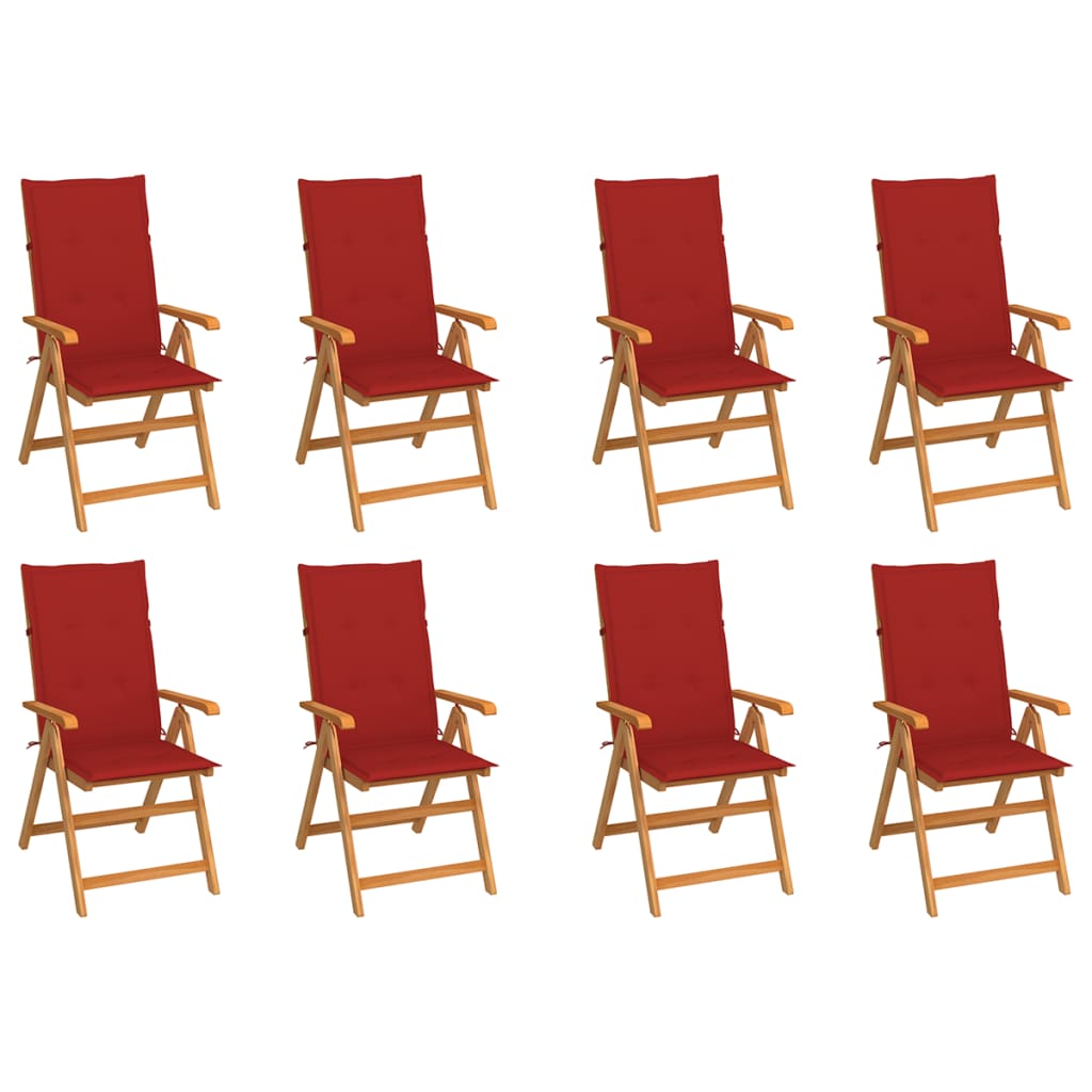 Reclining Patio Chairs with Cushions 8 pcs Solid Teak Wood