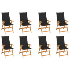 Garden Chair Set of 8 Teak wood and black Teak wood and polyester
