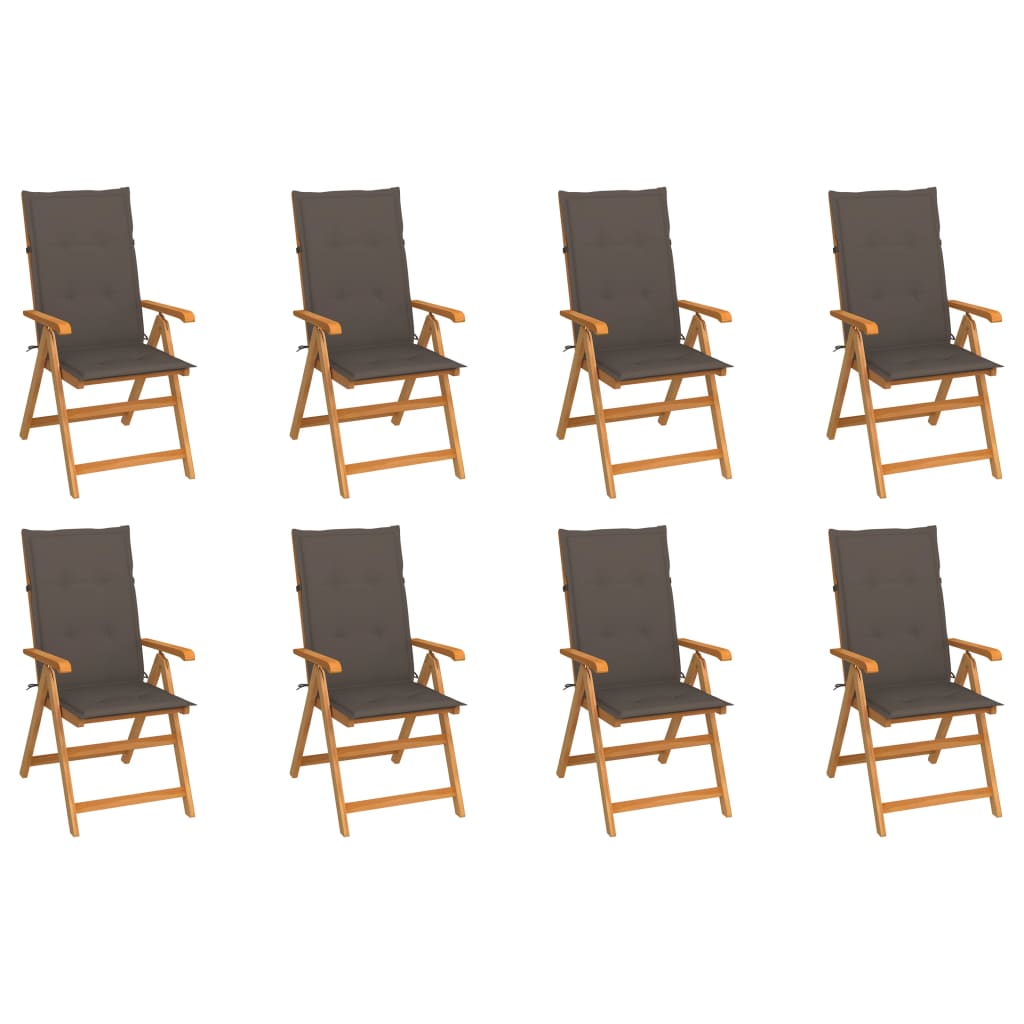 Reclining Patio Chairs with Cushions 8 pcs Solid Teak Wood