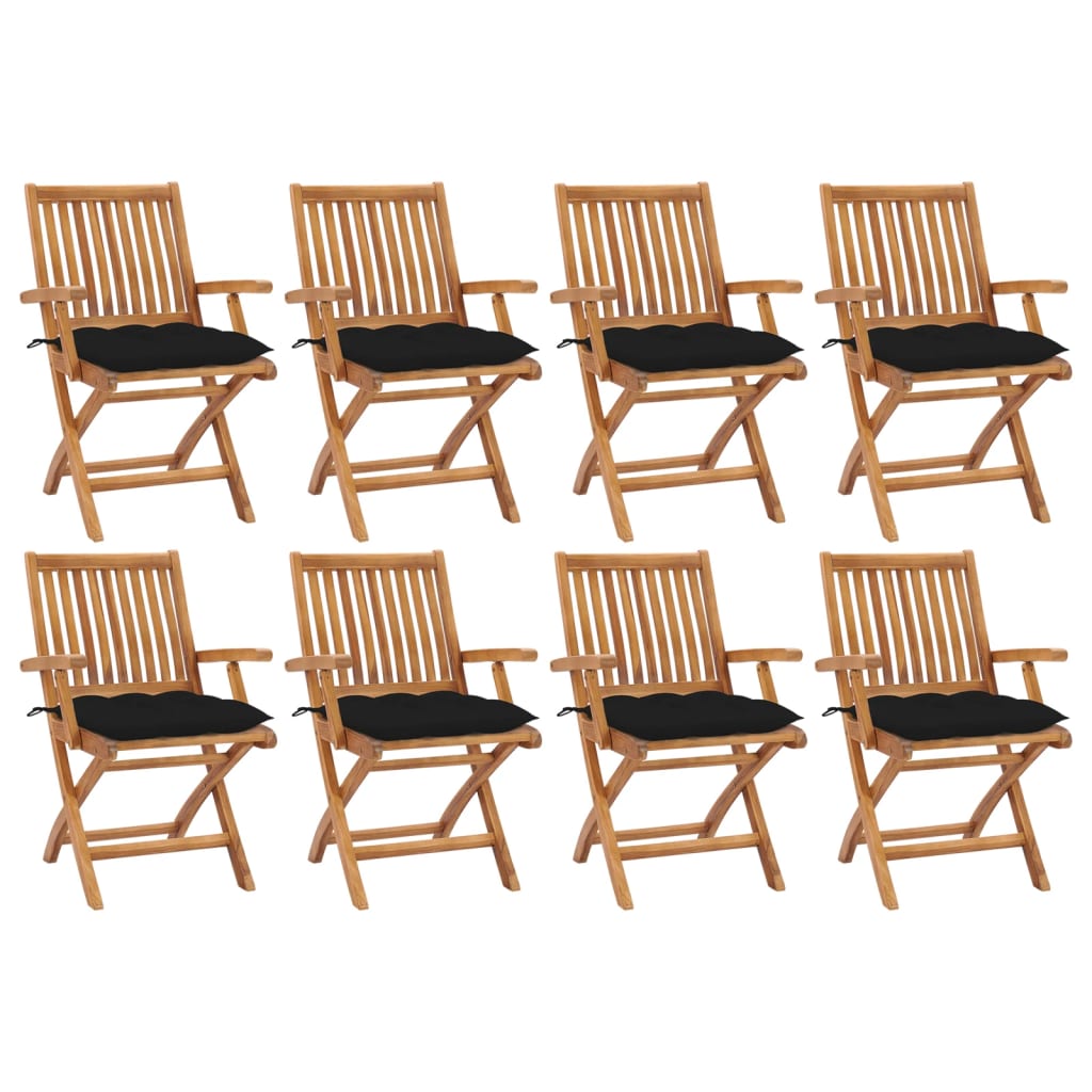 Patio Chair Set of 8 Taupe Solid Teak wood, Fabric (100% polyester)