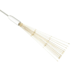 Warm white LED lights on flexible copper strings shaped like fireworks for festive decor.