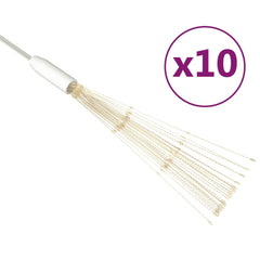 Ten strings of warm white LED lights on flexible copper wires for outdoor holiday decor.