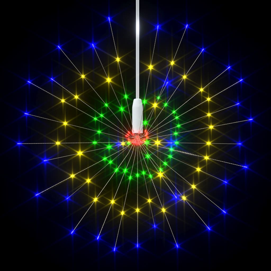 Multicolor LED firecracker string lights with 140 energy-efficient bulbs for outdoor use.
