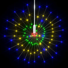 Multicolor LED firecracker string lights with 140 energy-efficient bulbs for outdoor use.