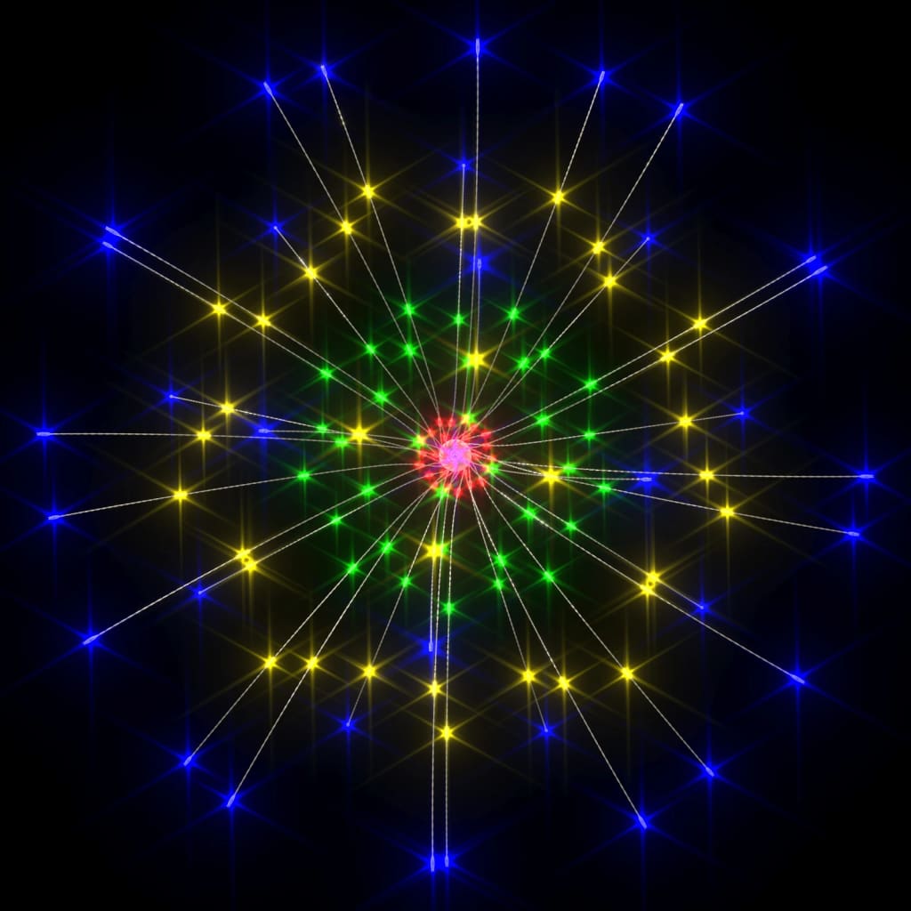 Multicolor LED firecracker string lights with 140 energy-efficient bulbs for outdoor use.