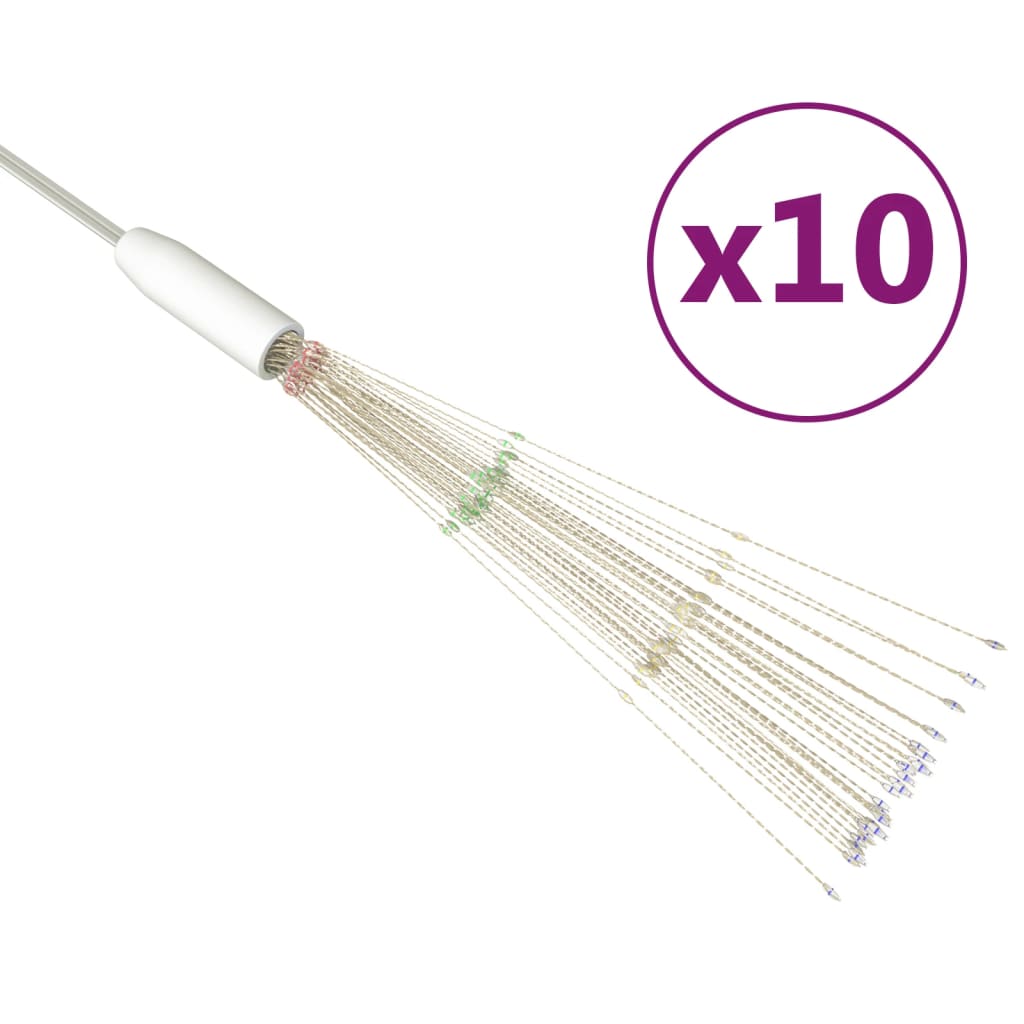 Pack of 10 multicolor firecracker-shaped Christmas lights, each 7.9ft with 1400 LEDs on thin wires.