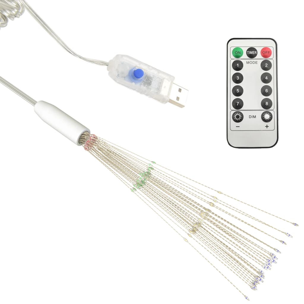 10 multicolor firecracker-shaped LED string lights with USB power and remote control.