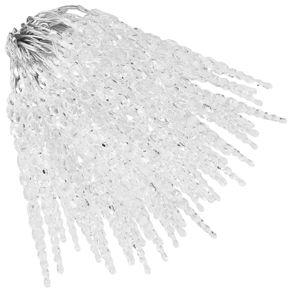 Bostome Christmas icicle lights with 100 cold white acrylic LEDs.