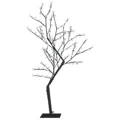 4ft cherry blossom Christmas tree with 128 cold white LEDs on bendable branches and black metal base.