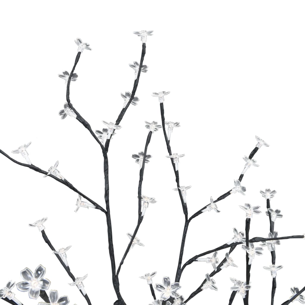 A 4ft artificial cherry blossom Christmas tree with 128 cold white LEDs on bendable branches.