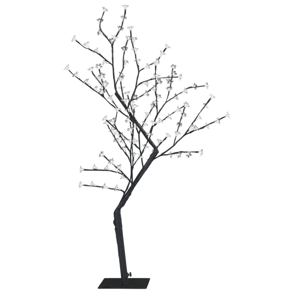 A 4ft blue LED cherry blossom Christmas tree with 128 lights on bendable branches and black metal base.