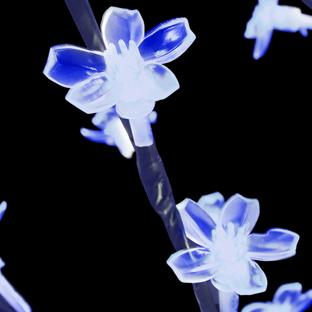 A 4ft blue LED cherry blossom Christmas tree with 128 glowing lights on bendable petals.