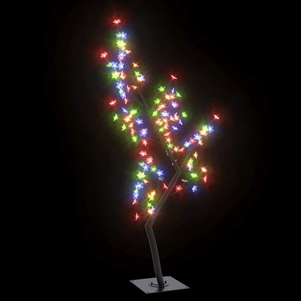 4ft cherry blossom Christmas tree with 128 colorful LEDs on black branches and metal base.