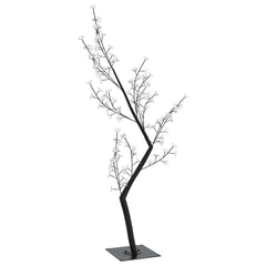 A 4ft black-trunk cherry blossom Christmas tree with 128 colorful LEDs on bendable branches and a stable metal base.